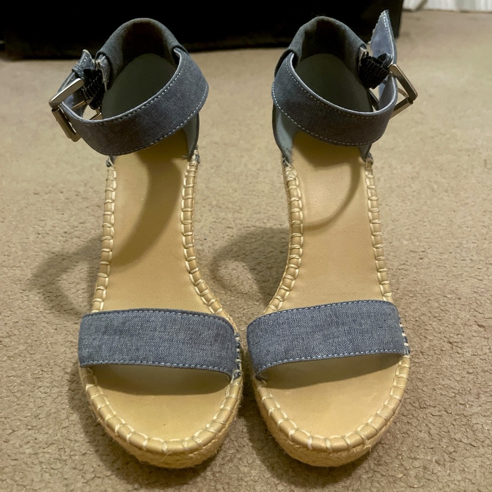 Nautica women espadrille wedge in blue denim sz 7.